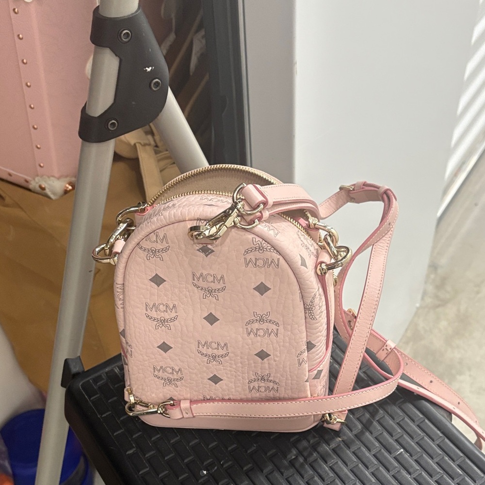 MCM Blush Pink Logo Backpack - Picture 2 of 5